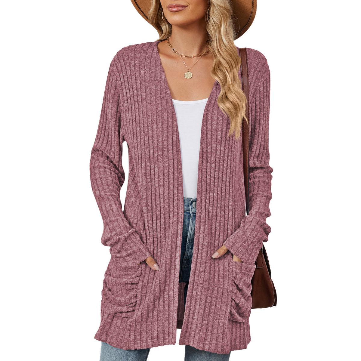 Women's Open Front Long Cardigan Sweater with Pockets