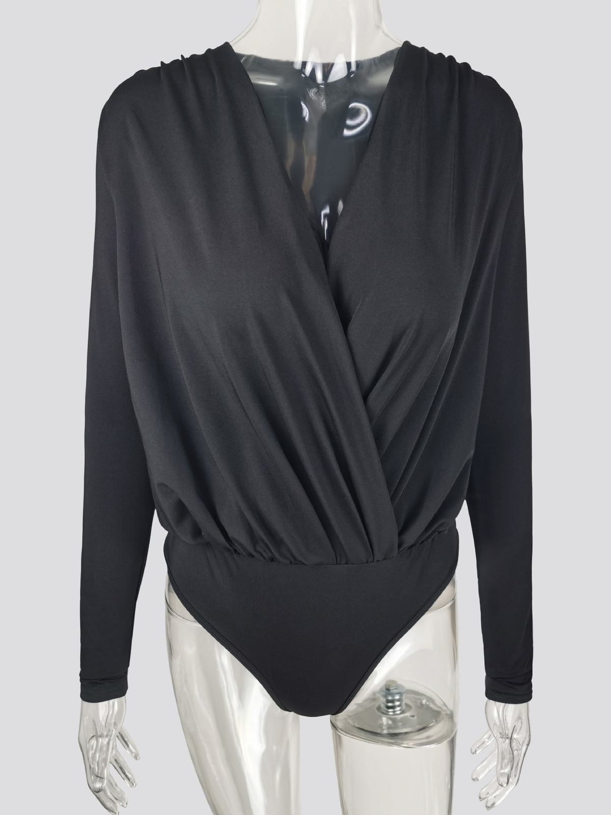 Sexy Deep V Neck Long Sleeve Ruched Bodysuit