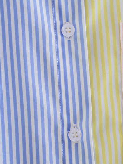 Women's Color Block Striped Oversized Button Down Shirt