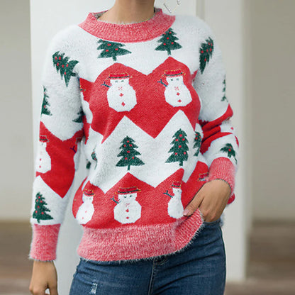 Women's Oversized Fuzzy Snowman Christmas Sweater