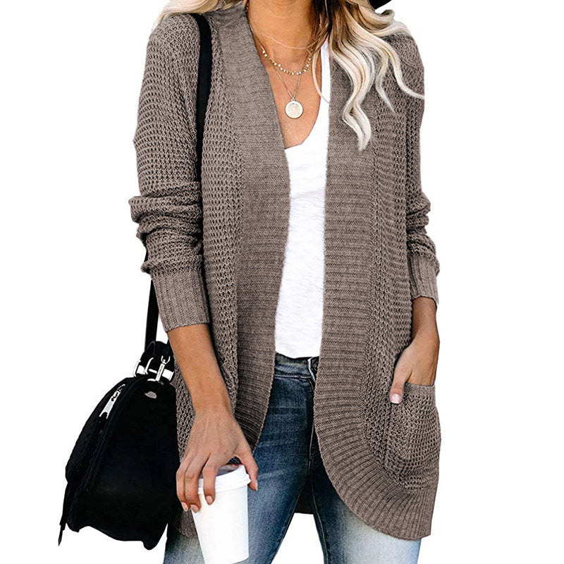 Women's Oversized Chunky Knit Open Front Cardigan Pockets