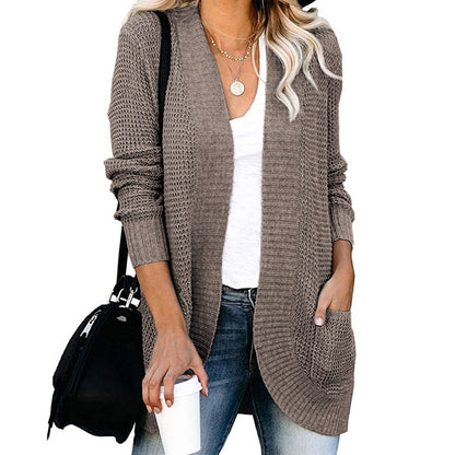 Women's Oversized Chunky Knit Open Front Cardigan Pockets