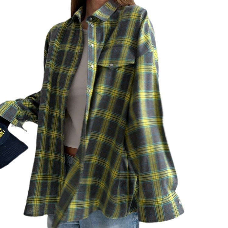 Women's Oversized Plaid Long Sleeve Button Down Shirt