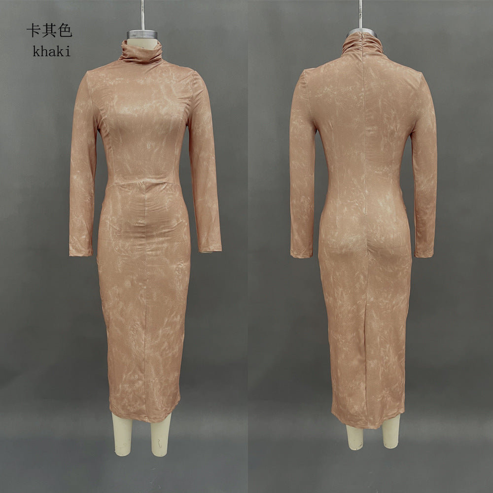 Mock Neck Long Sleeve Bodycon Midi Dress