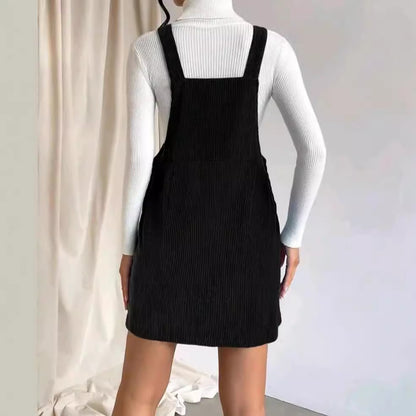 Womens Corduroy Overall Dress Sleeveless Loose Mini Jumper