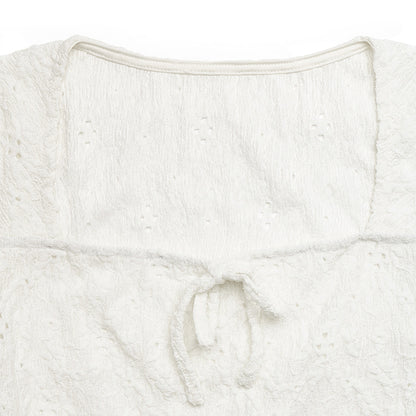 French Lace Jacquard Square Neck Puff Sleeve Knit Top