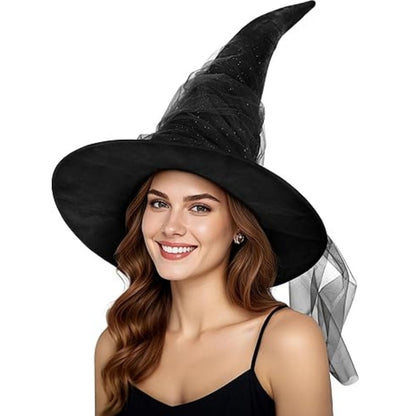 Halloween Pleated Witch Hat Wide Brim Costume Party Hat