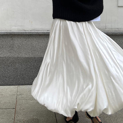 Women's High Waist Balloon Midi Skirt Solid Casual Chic