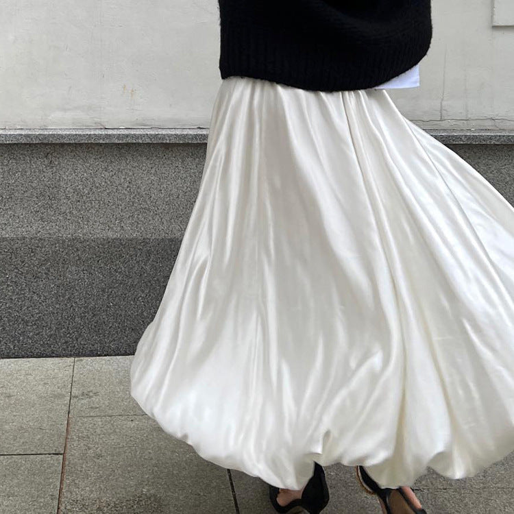 Women's High Waist Balloon Midi Skirt Solid Casual Flowy