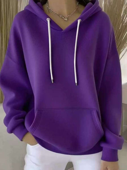 Women's Solid Drawstring Hoodie Long Sleeve Pullover