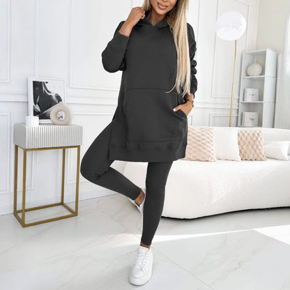 Women 2 Piece Hoodie Leggings Set Ribbed Lounge Tracksuit