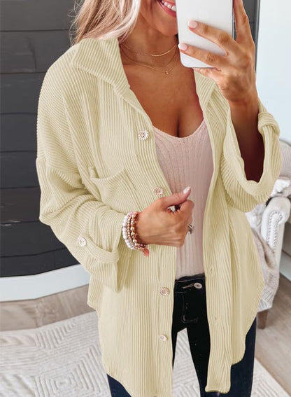 Women's Oversized Waffle Knit Button Down Shacket