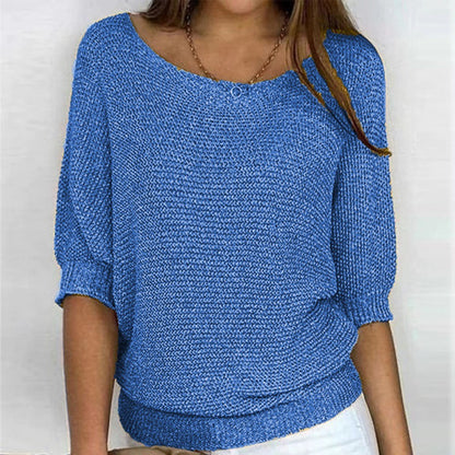 Women's 3/4 Sleeve Crew Neck Knit Sweater Top