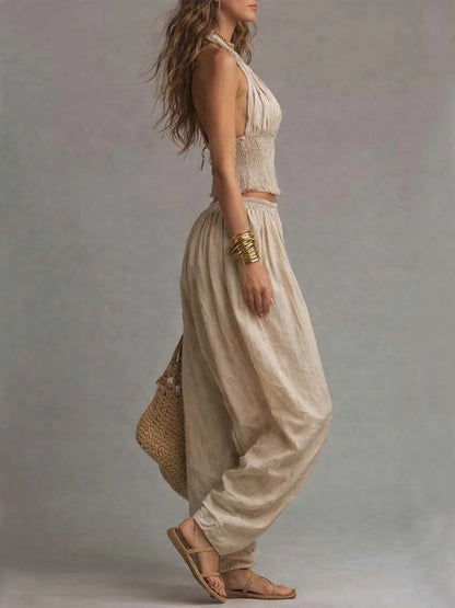 Women's Summer Halter Backless Wide Leg Pants Matching Set