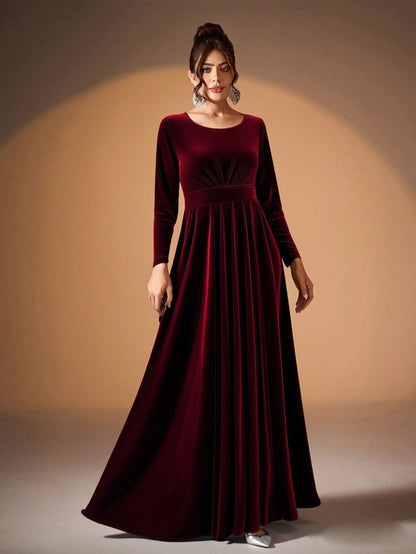 Plus Size Velvet Long Sleeve Formal Maxi Dress