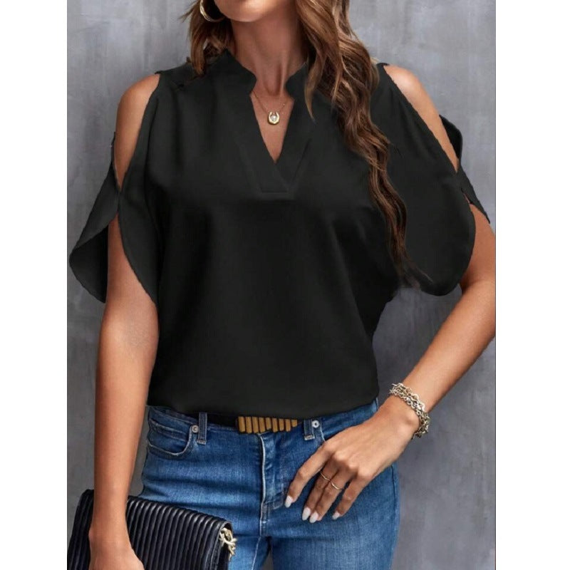 Loose Fit Summer Chiffon Top with Split Sleeves