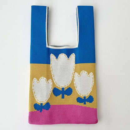 Flower Tulip Woman's Knitted Tote Bag Knit Waist Bag