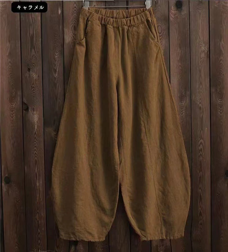 Women's Linen Harem Pants High Waist Casual Loose Boho