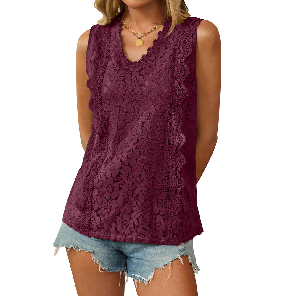 Lace V-Neck Sleeveless Top for Women
