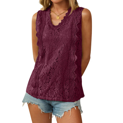 Lace V-Neck Sleeveless Top for Women