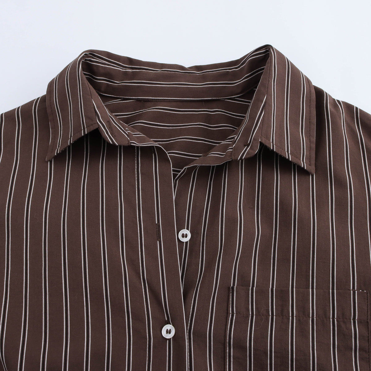 Oversized Striped Collared Shirt Long Sleeve Pocket