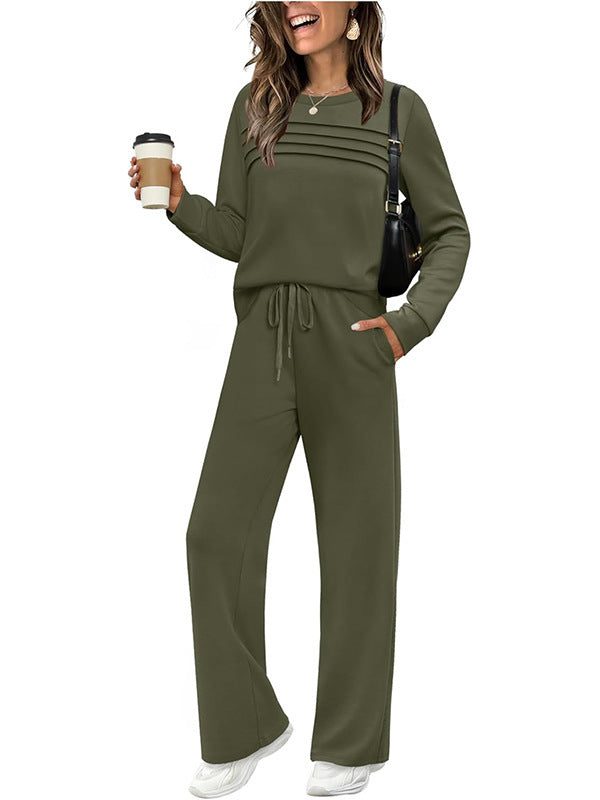 Women's 2 Piece Lounge Set Long Sleeve Wide Leg Pants