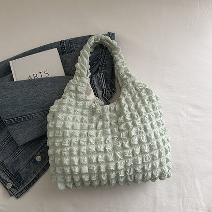 Textured Bubble Knit Shoulder Tote in Rose Pink