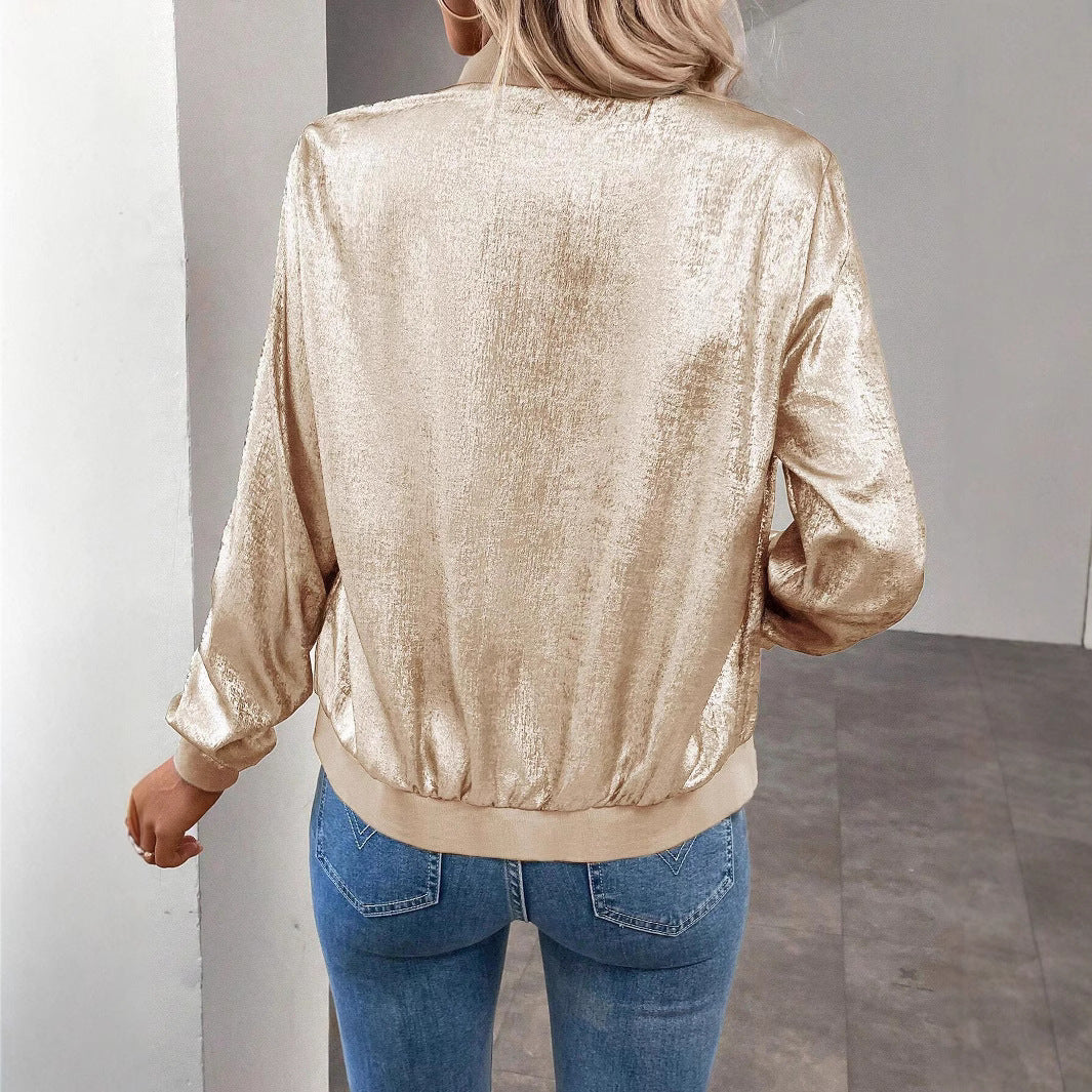 Solid Color Zip-Up Slim Fit Lightweight Jacket for Women