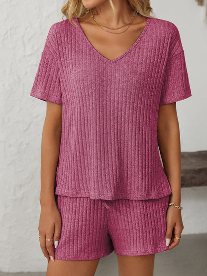 Solid Color Short-Sleeve Pajama Set
