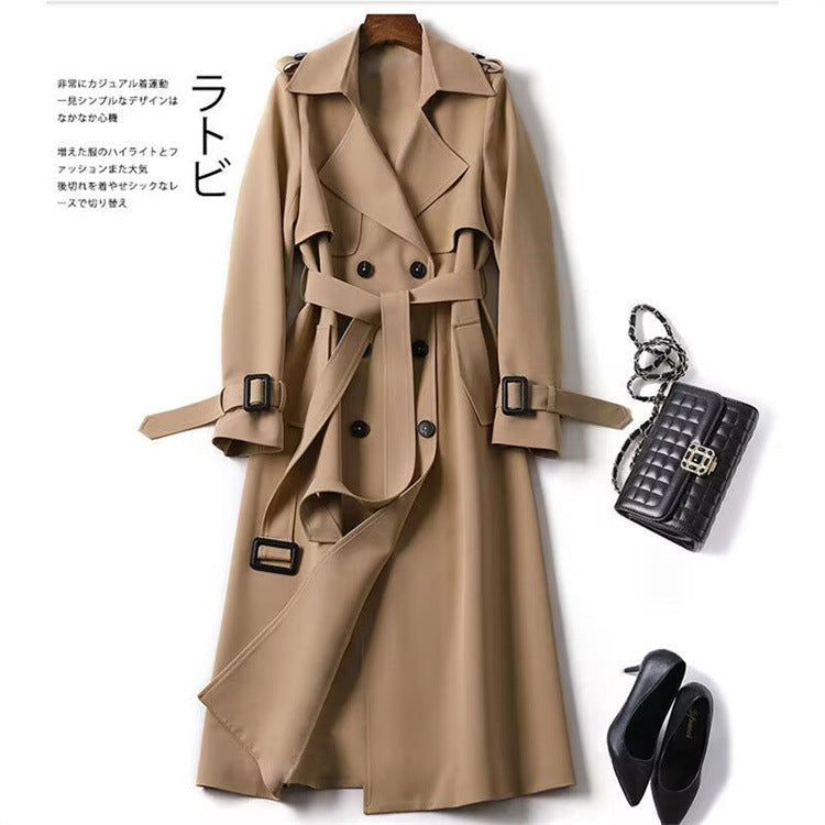 Women's Long Double Breasted Trench Coat Belted
