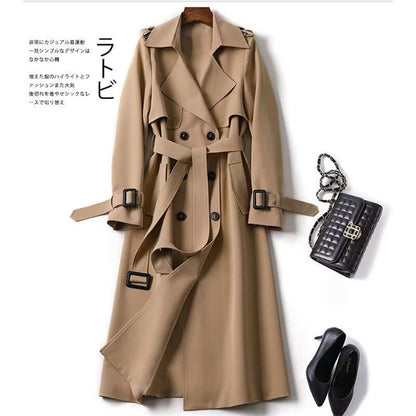 Women's Long Double Breasted Trench Coat Belted