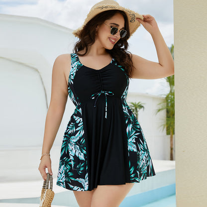 Plus Size Cross-back Tankini Swimsuit Women’s Dress Style Swimwear