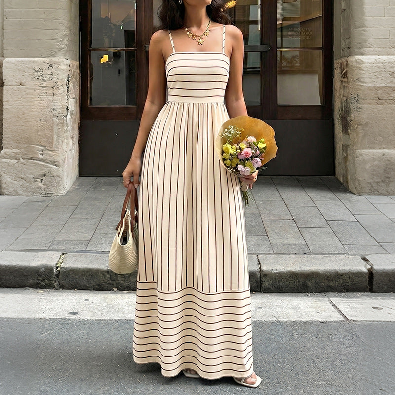 Striped Backless Maxi Dress Boho Resort Vacation Dress