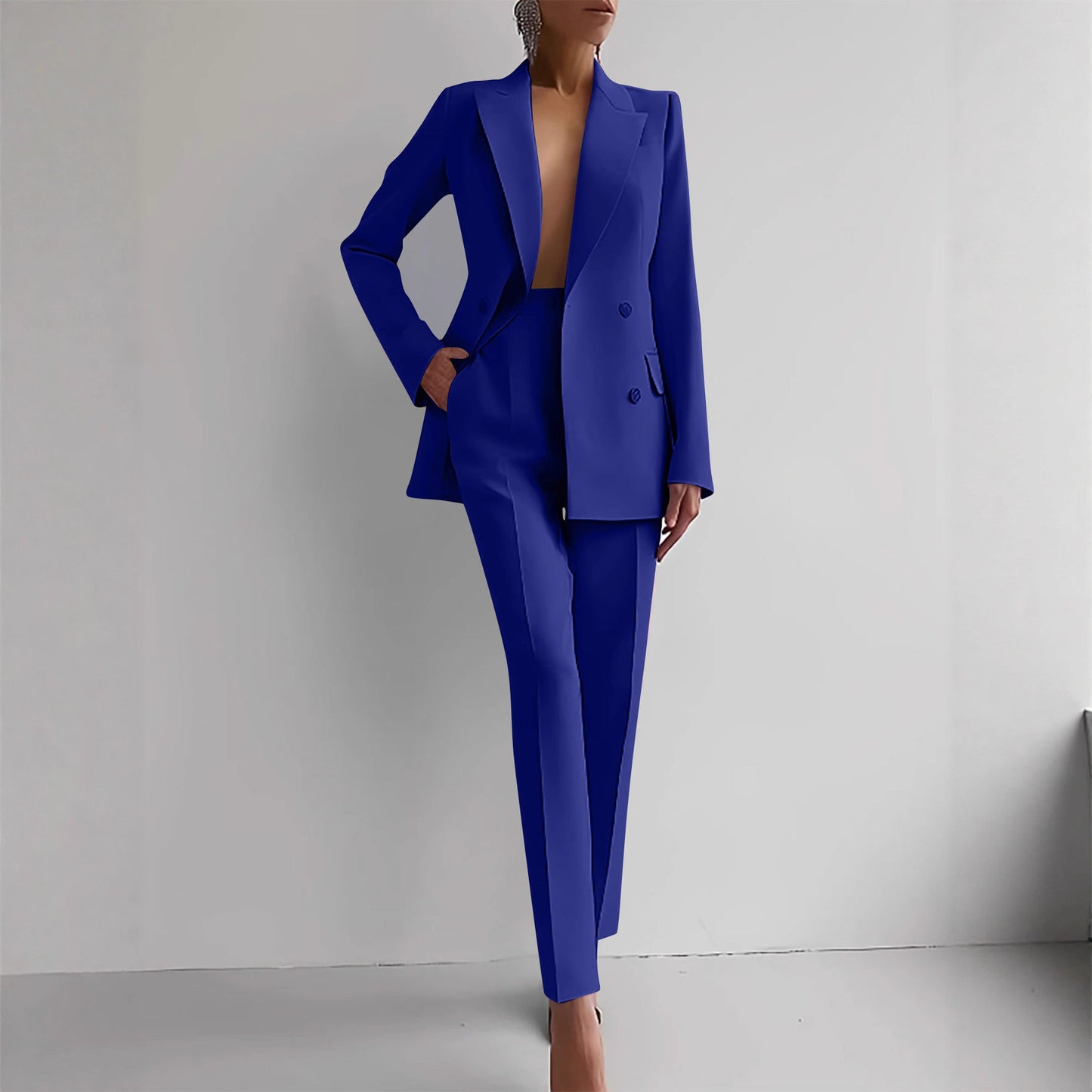 Women's Business Casual 2 Piece Blazer Pants Suit Set