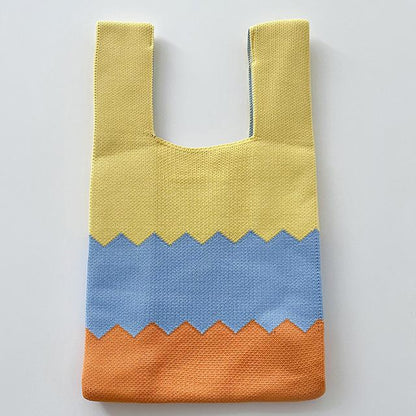 Wave Pattern Woman's Knitted Tote Bag Knit Waist Bag