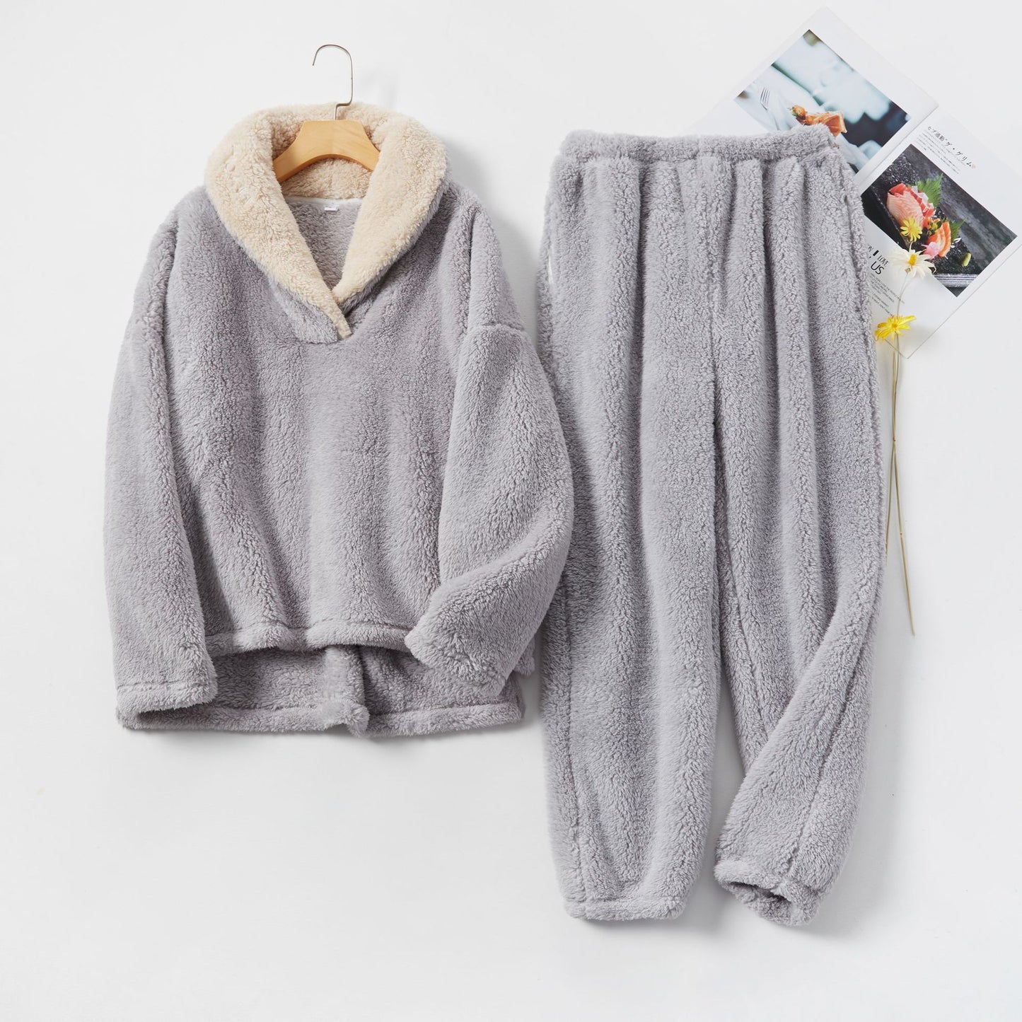 Women's Fuzzy Sherpa Pajama Set Winter Thick Lounge Wear
