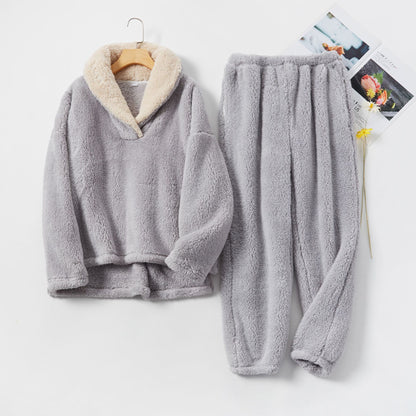 Women's Fuzzy Sherpa Pajama Set Winter Thick Lounge Wear