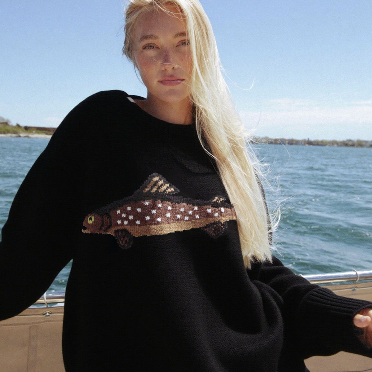 Women's Vintage Oversized Crewneck Graphic Knit Sweater