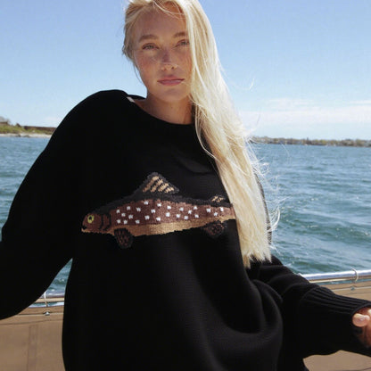 Women's Vintage Oversized Crewneck Graphic Knit Sweater