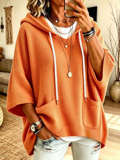 Women's Oversized Waffle Knit Hoodie Pullover