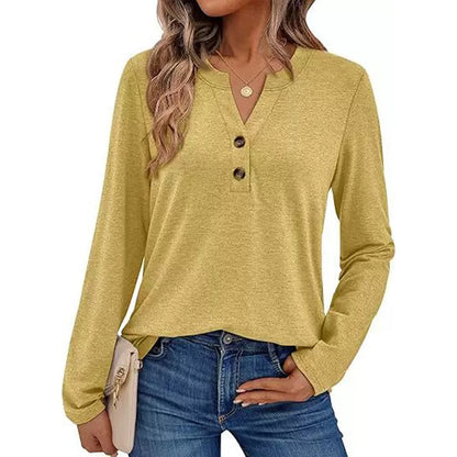 Women's Long Sleeve V-Neck Henley Loose Fit Top