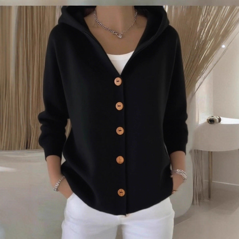 Oversized Hooded Button Knit Cardigan Sweater