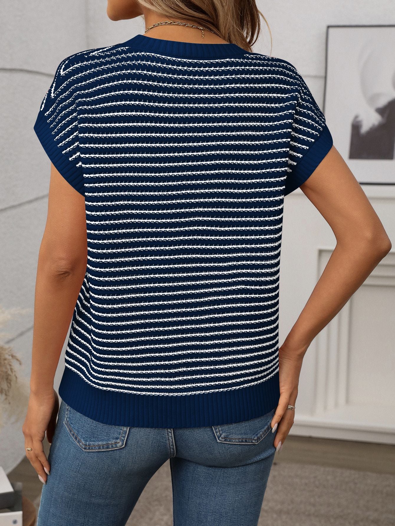 Crew Neck Striped Knit Sweater
