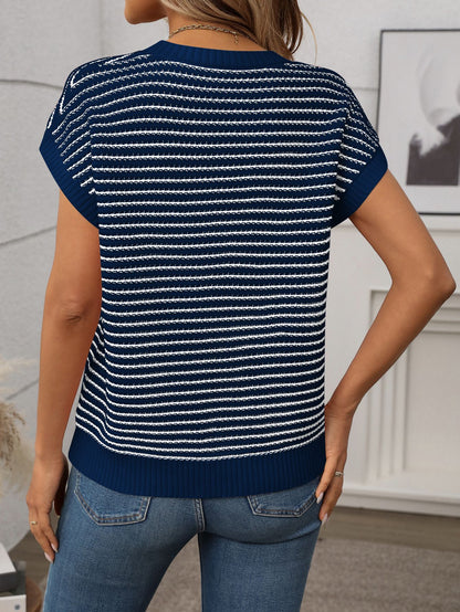 Crew Neck Striped Knit Sweater
