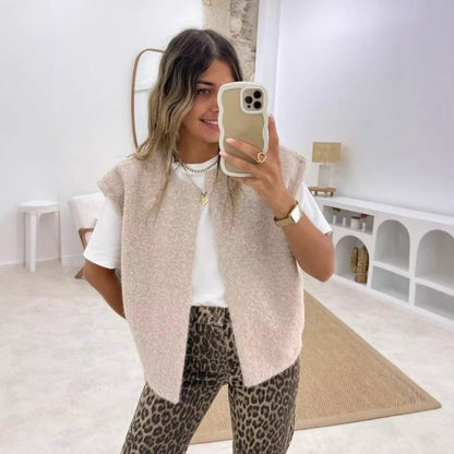 Women's V-Neck Open Front Oversized Wool-Blend Vest