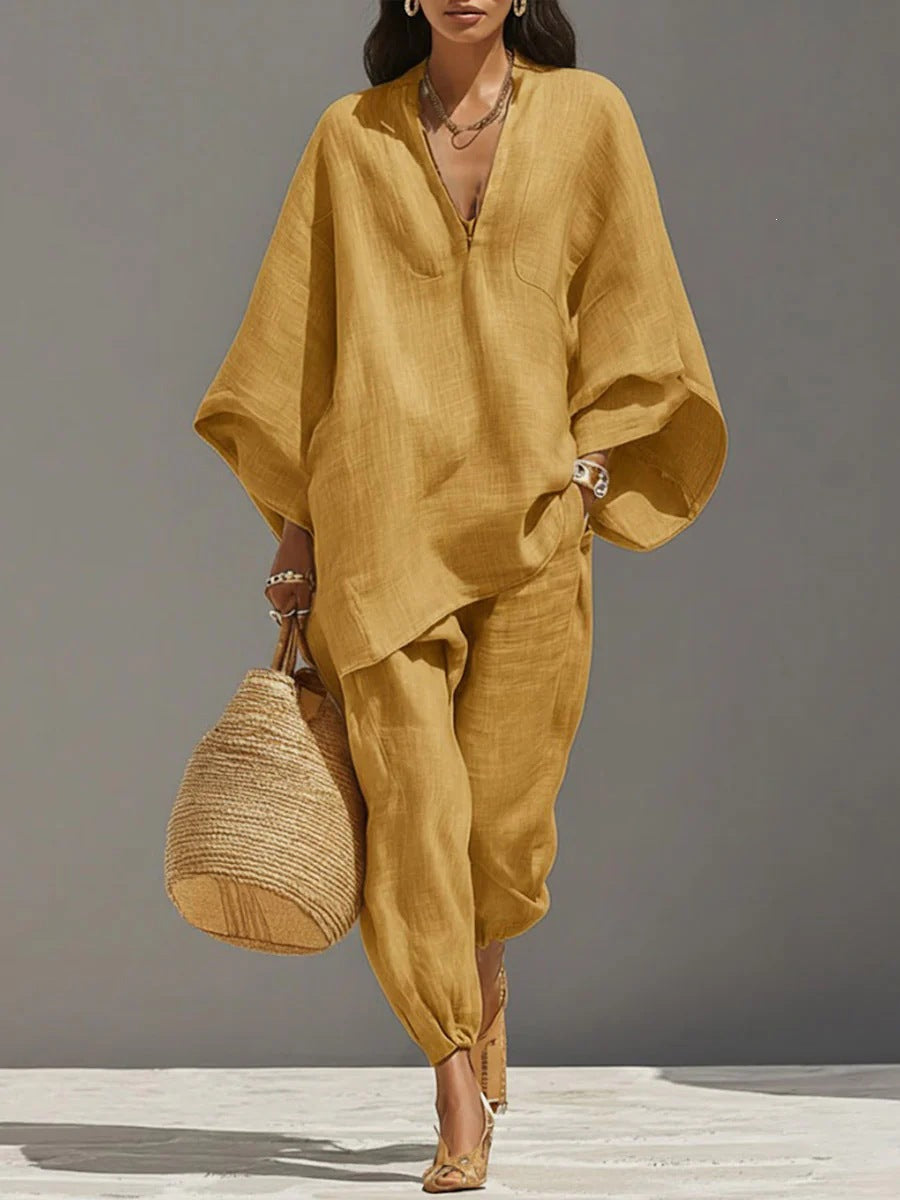 Oversized Woven Shirt & Capri Pants Matching Set