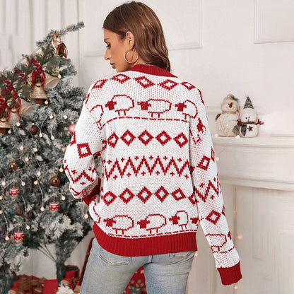 Autumn and Winter Crew Neck Long-sleeved Knitted Christmas Sweater