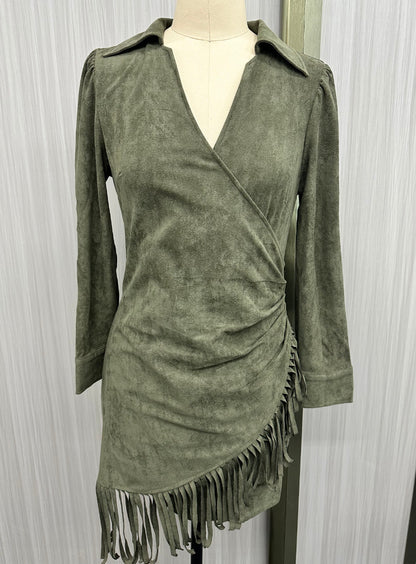 Faux Suede Fringe Western Mini Dress