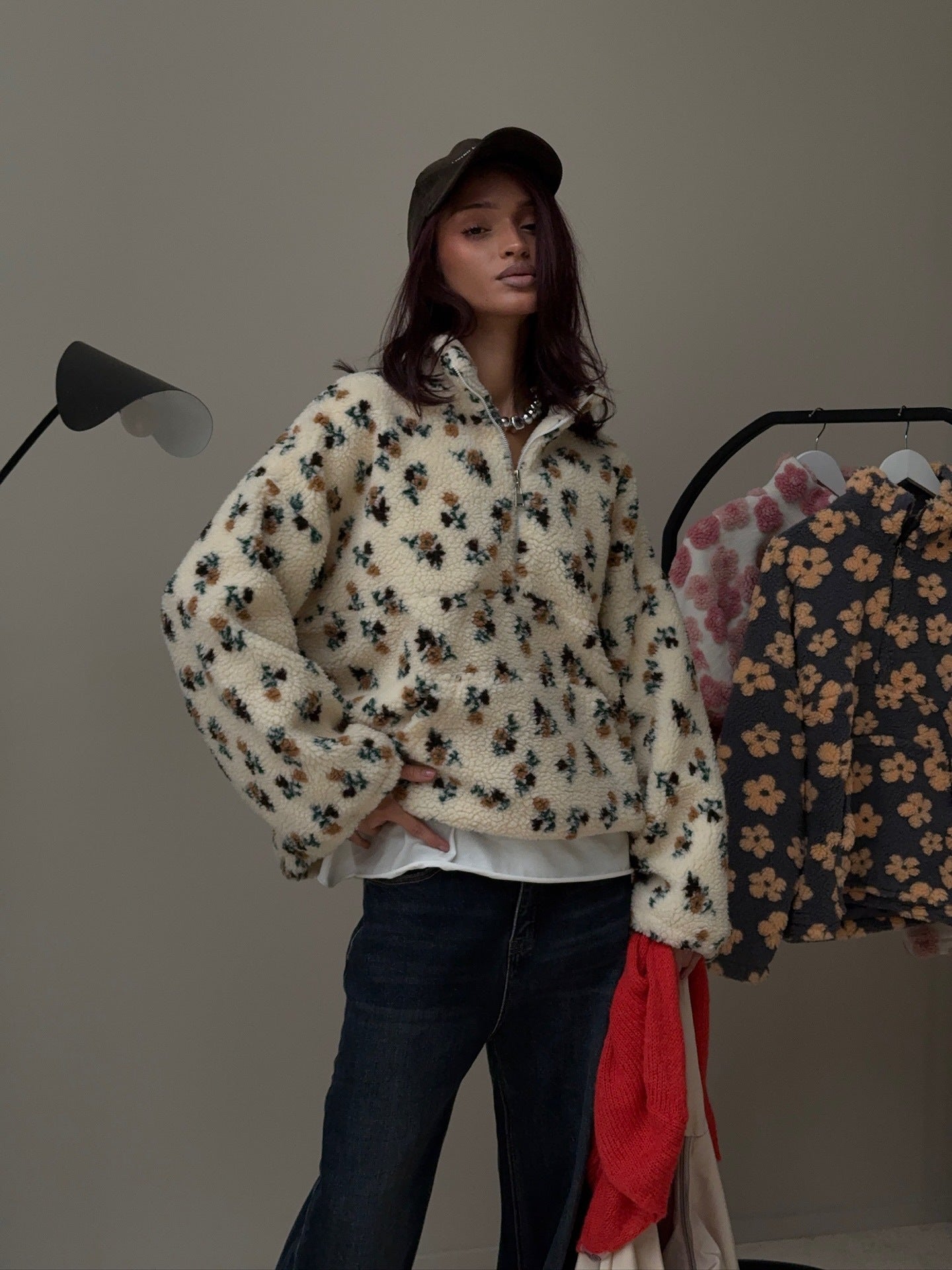 Women's Floral Fleece Quarter Zip Pullover
