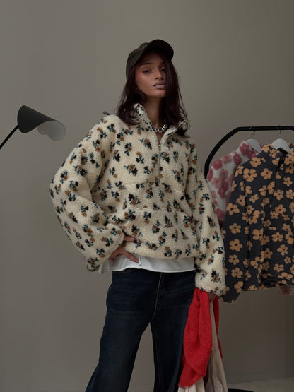Women's Floral Fleece Quarter Zip Pullover